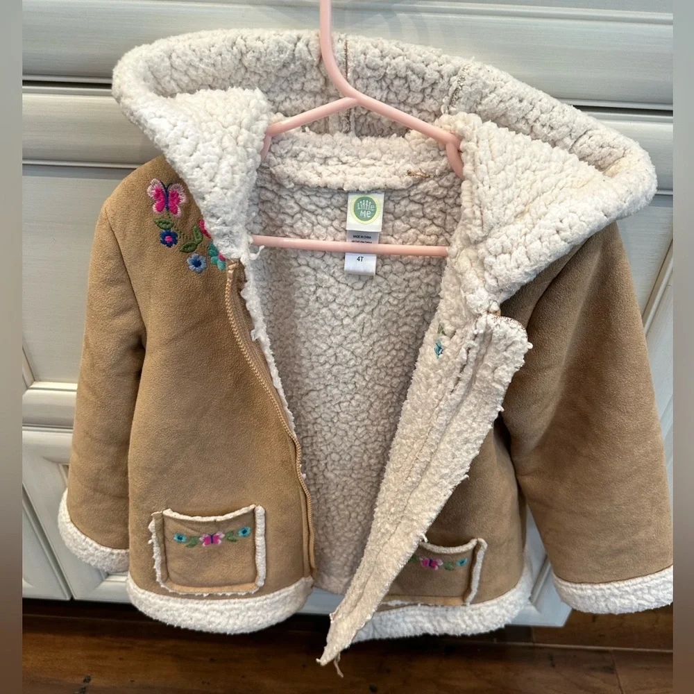 EUC Little Me Tan Jacket with Floral Accents, girls size 4T